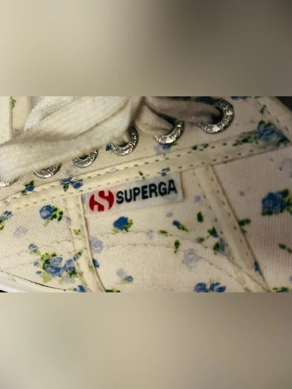Superga Blue and Green Floral Sneakers in size 10